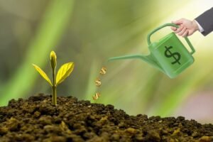 investment, watering can, dollar